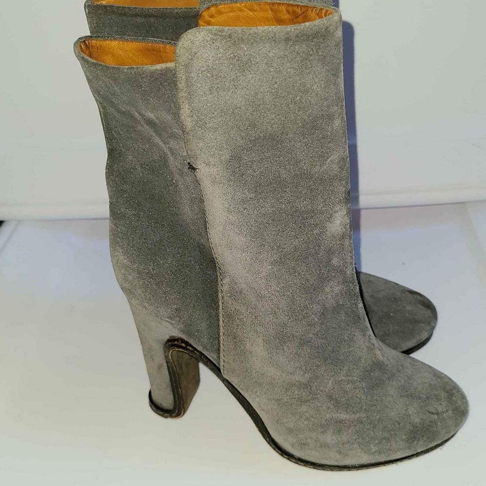 Vera Cuoio Italy Designer Gray Boots Heels Size 6.5 EU 37